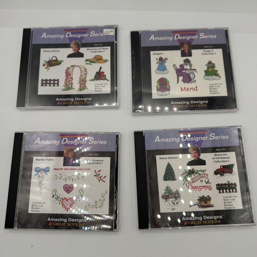 Amazing Designs Embroidery CARDS Lot 4 Nancy Zieman Martha Pullen Great Notions